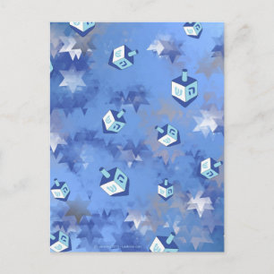 Happy Hanukkah Falling Star and Dreidels Holiday Postcard