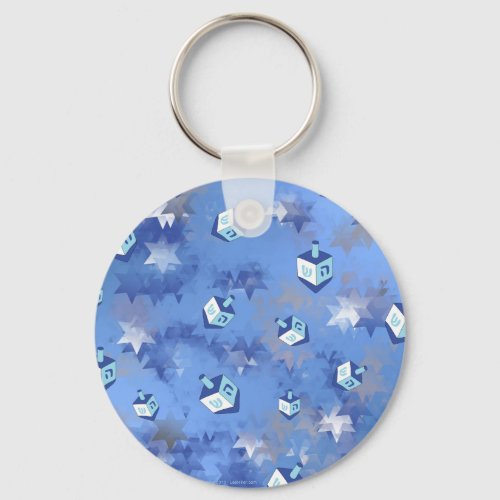 Happy Hanukkah Falling Star and Dreidels Keychain