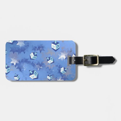 Happy Hanukkah Falling Star and Dreidels Luggage Tag