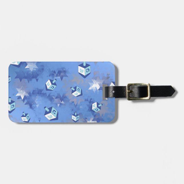 Happy Hanukkah Falling Star and Dreidels Luggage Tag (Front Horizontal)