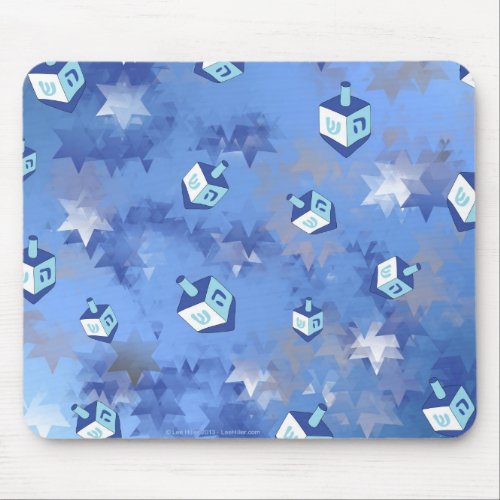 Happy Hanukkah Falling Star and Dreidels Mouse Pad