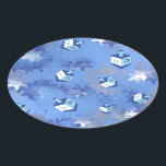 Happy Hanukkah Falling Star and Dreidels Oval Sticker<br><div class="desc">You are viewing The Lee Hiller Design Collection. Apparel,  Gifts & Collectibles Lee Hiller Photography or Digital Art Collection. You can view her Nature photography at http://HikeOurPlanet.com/ and follow her hiking blog within Hot Springs National Park.</div>