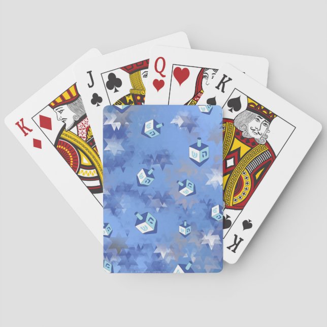 Happy Hanukkah Falling Star and Dreidels Poker Cards (Back)
