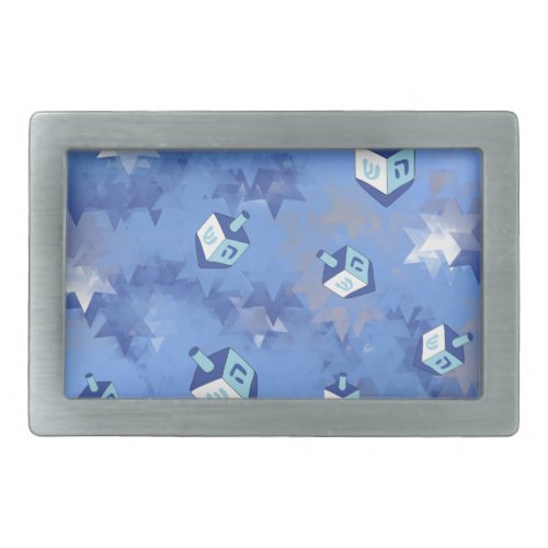 Happy Hanukkah Falling Star and Dreidels Rectangular Belt Buckle