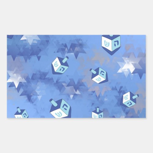 Happy Hanukkah Falling Star and Dreidels Rectangular Sticker