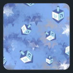 Happy Hanukkah Falling Star and Dreidels Square Sticker<br><div class="desc">You are viewing The Lee Hiller Design Collection. Apparel,  Gifts & Collectibles Lee Hiller Photography or Digital Art Collection. You can view her Nature photography at http://HikeOurPlanet.com/ and follow her hiking blog within Hot Springs National Park.</div>