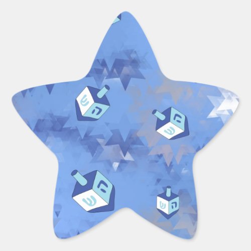 Happy Hanukkah Falling Star and Dreidels Star Sticker