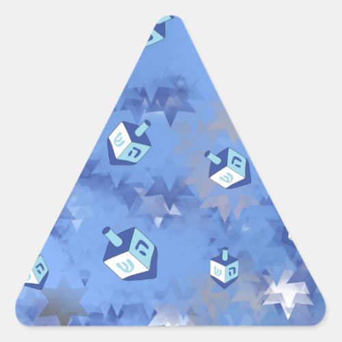 Happy Hanukkah Falling Star and Dreidels Triangle Sticker