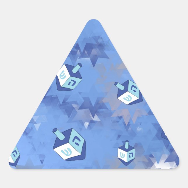 Happy Hanukkah Falling Star and Dreidels Triangle Sticker (Front)