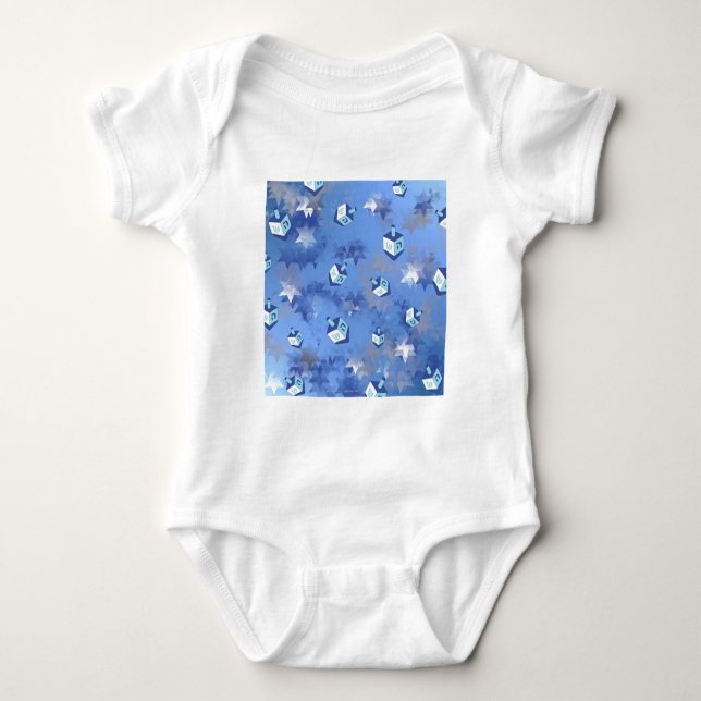 Happy Hanukkah Falling Stars and Dreidels Baby Bodysuit (Front)