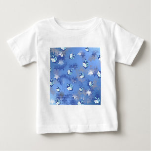 Happy Hanukkah Falling Stars and Dreidels Baby T-Shirt