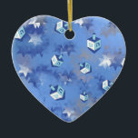 Happy Hanukkah Falling Stars and Dreidels Ceramic Ornament<br><div class="desc">You are viewing The Lee Hiller Design Collection. Apparel,  Gifts & Collectibles Lee Hiller Photography or Digital Art Collection. You can view her Nature photography at http://HikeOurPlanet.com/ and follow her hiking blog within Hot Springs National Park.</div>