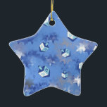 Happy Hanukkah Falling Stars and Dreidels Ceramic Ornament<br><div class="desc">You are viewing The Lee Hiller Design Collection. Apparel,  Gifts & Collectibles Lee Hiller Photography or Digital Art Collection. You can view her Nature photography at http://HikeOurPlanet.com/ and follow her hiking blog within Hot Springs National Park.</div>