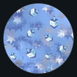 Happy Hanukkah Falling Stars and Dreidels Classic Round Sticker<br><div class="desc">You are viewing The Lee Hiller Design Collection. Apparel,  Gifts & Collectibles Lee Hiller Photography or Digital Art Collection. You can view her Nature photography at http://HikeOurPlanet.com/ and follow her hiking blog within Hot Springs National Park.</div>