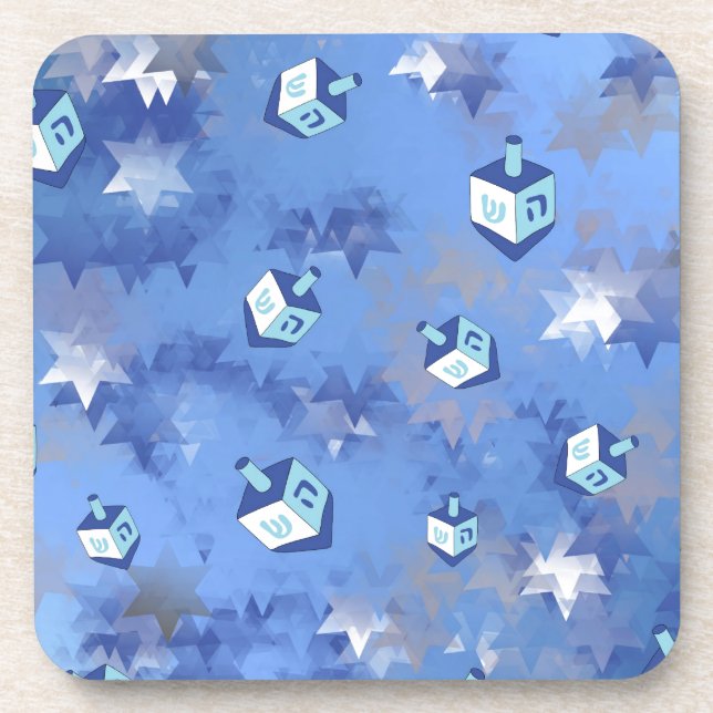 Happy Hanukkah Falling Stars and Dreidels Coaster (Front)