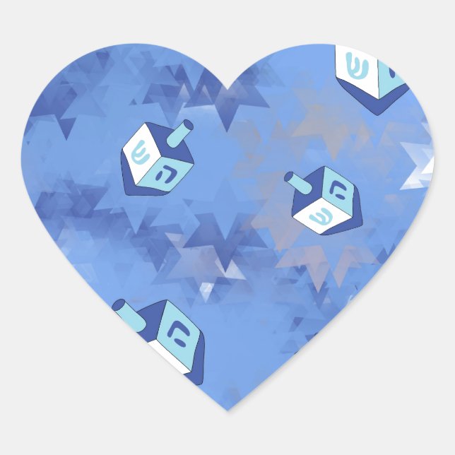 Happy Hanukkah Falling Stars and Dreidels Heart Sticker (Front)