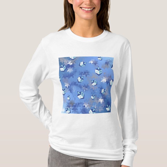 Happy Hanukkah Falling Stars and Dreidels T-Shirt (Front)