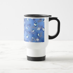 Happy Hanukkah Falling Stars and Dreidels Travel Mug