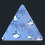 Happy Hanukkah Falling Stars and Dreidels Triangle Sticker<br><div class="desc">You are viewing The Lee Hiller Design Collection. Apparel,  Gifts & Collectibles Lee Hiller Photography or Digital Art Collection. You can view her Nature photography at http://HikeOurPlanet.com/ and follow her hiking blog within Hot Springs National Park.</div>