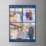 Happy Hanukkah Family 3 Photo Collage Magnet Card<br><div class="desc">Modern customizable Jewish family photo collage Hanukkah magnet card with a collection of winter photos. Add 3 of your favorite Chanukah memories on this modern three photograph layout below a menorah and gold script. Happy Hanukkah magnets.</div>