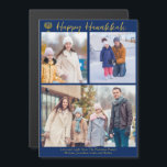 Happy Hanukkah Family 3 Photo Collage Magnet Card<br><div class="desc">Modern customizable Jewish family photo collage Hanukkah magnet card with a collection of winter photos. Add 3 of your favorite Chanukah memories on this modern three photograph layout below a menorah and gold script. Happy Hanukkah magnets.</div>