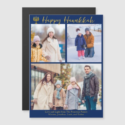 Happy Hanukkah Family 3 Photo Collage Magnet Card
