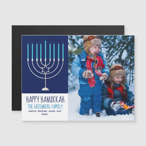 Happy Hanukkah Family Photo Menorah Magnet Card