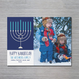 Happy Hanukkah Family Photo Menorah Magnet Card