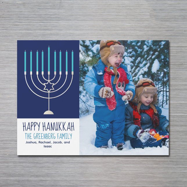Happy Hanukkah Family Photo Menorah Magnet Card (Creator Uploaded)