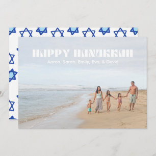 Happy Hanukkah Family Photo Star of David Pattern Holiday Card