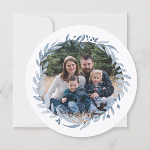 Happy Hanukkah Festival of Light Blue Wreath Photo Holiday Card