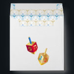 Happy Hanukkah Festival of Lights Envelope<br><div class="desc">Envelope Happy Hanukkah Festival of Lights. Beautiful Jewish Holiday Greeting Card. Jewish Holiday Hanukkah Bokeh lights background with traditional Chanukah symbols - wooden dreidels (spinning top), donuts, menorah, candles, star of David and glowing lights wallpaper pattern. Hanukkah Festival Decoration. Jerusalem, Israel. Invitations & Stationery, Greeting Cards, Mailing Accessories, Envelopes Holiday...</div>