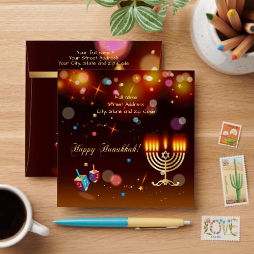 Happy Hanukkah Festival of Lights Gold 75th Envelope