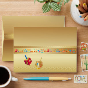 Happy Hanukkah Festival of Lights Gold Envelope