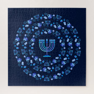 Happy Hanukkah Festival of Lights Paty Mandala Jigsaw Puzzle