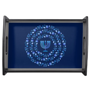 Happy Hanukkah Festival of Lights Paty Mandala Serving Tray