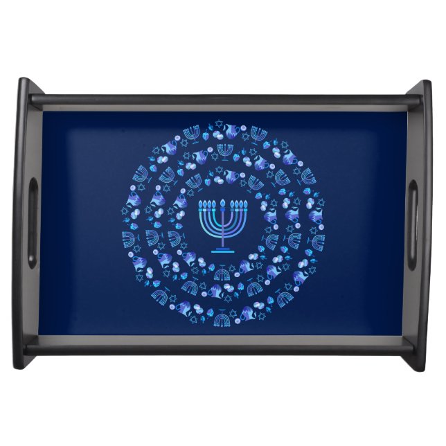 Happy Hanukkah Festival of Lights Paty Mandala Serving Tray (Front)