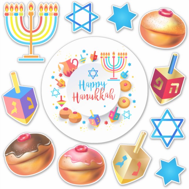 Happy Hanukkah Festival Party Holiday Symbols Sticker (Front)