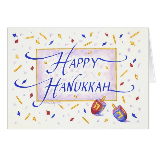 Happy Hanukkah Festive Dreidels Greeting Card
