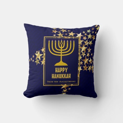 HAPPY HANUKKAH Festive Stars Personalized BLUE Throw Pillow
