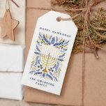 Happy Hanukkah Festive Watercolor Menorah FOLIAGE Gift Tags<br><div class="desc">Add a personal touch to your Hanukkah Gift with these elegant floral gift tag featuring watercolor Menorah adorned wiht elegant wheat foliage in a sophisticated palette of gold,  light blue,  and navy blue with two lines of custom text.</div>