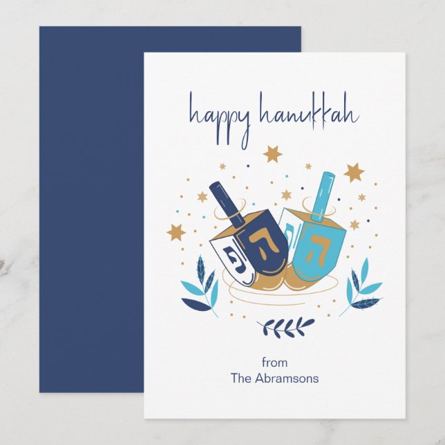 Happy Hanukkah Floral Dreidel Card ( (Front/Back)