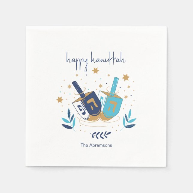 Happy Hanukkah Floral Dreidel Napkins (Front)