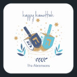 Happy Hanukkah Floral Dreidel Square Sticker<br><div class="desc">Happy Hanukkah Floral Dreidel stickers. Personalize the custom text above. You can find additional coordinating items in our "Floral Hanukkah Menorah and Dreidel" collection.</div>