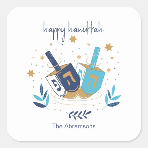 Happy Hanukkah Floral Dreidel Square Sticker
