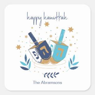 Happy Hanukkah Floral Dreidel Square Sticker