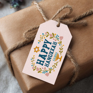 HAPPY HANUKKAH floral Jewish Holiday TO FROM Gift Tags