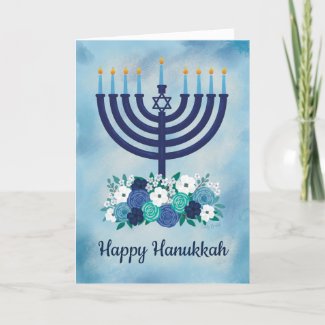 Happy Hanukkah Floral Menorah Thank You Card