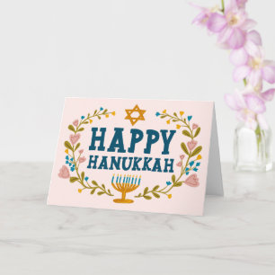 HAPPY HANUKKAH floral wreath Jewish Customizable Card
