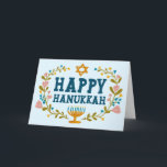 HAPPY HANUKKAH floral wreath Jewish Customizable  Card<br><div class="desc">Hand drawn text and florals by me for you.  Add your own text to the inside of the card or change the background colors. For more designs and colors check my shop! Or let me know if you'd like something custom.  Ask if you don't find what you need! :)</div>
